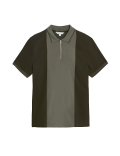 Pure Cotton Half Zip Colour Block Polo Shirt