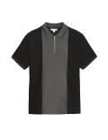 Pure Cotton Half Zip Colour Block Polo Shirt