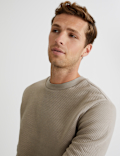 Cotton Textured Crewneck Sweatshirt