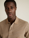 Pure Cotton Pique Striped Polo Shirt.