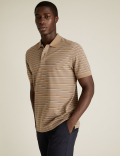 Pure Cotton Pique Striped Polo Shirt.