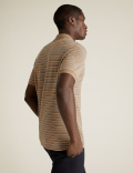Pure Cotton Pique Striped Polo Shirt.
