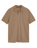 Pure Cotton Pique Striped Polo Shirt.