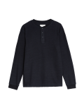 Cotton Blend Textured Henley T-Shirt