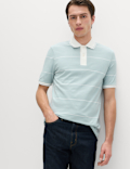 Pure Cotton Pique Striped Polo Shirt