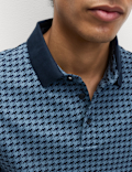 Pure Cotton Houndstooth Print Polo Shirt