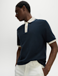 Pure Cotton Textured Tipped Polo Shirt