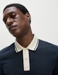 Pure Cotton Textured Tipped Polo Shirt