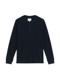 Pure Cotton Henley Waffle Long Sleeve Top