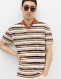 Cotton Blend Crepe Notch Neck Polo Shirt