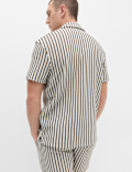 Cotton Blend Textured Striped Short Sleeve Shirt