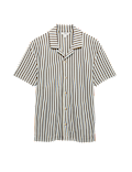 Cotton Blend Textured Striped Short Sleeve Shirt