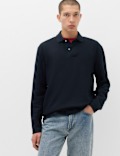 Cotton Blend Ribbed Long Sleeve Polo Shirt