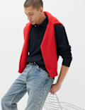 Cotton Blend Ribbed Long Sleeve Polo Shirt