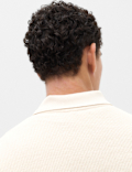 Cotton Blend Ribbed Long Sleeve Polo Shirt