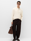 Cotton Blend Ribbed Long Sleeve Polo Shirt