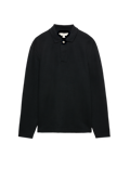 Cotton Blend Ribbed Long Sleeve Polo Shirt