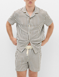 Striped Knit Textured Cotton Blend Shorts