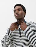 Pure Cotton Half Zip Striped Polo Shirt
