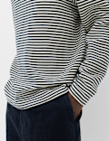 Pure Cotton Half Zip Striped Polo Shirt