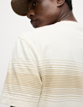 Pure Cotton Chest Stripe Crew Neck T-Shirt