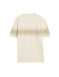 Pure Cotton Chest Stripe Crew Neck T-Shirt