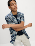 Jacquard Palm Leaf Print Polo Shirt