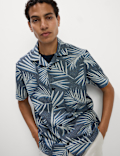 Jacquard Palm Leaf Print Polo Shirt