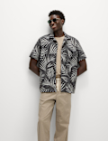 Jacquard Palm Leaf Print Polo Shirt