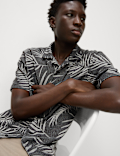 Jacquard Palm Leaf Print Polo Shirt