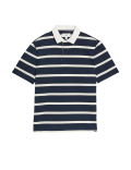 Regular Fit Pure Cotton Stripes Polo Collar Tshirt