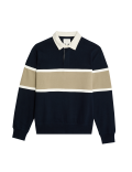 Pure Cotton Pique Colour Block Sweatshirt