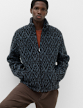 Printed Funnel Neck Fleece Jacket