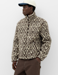 Printed Funnel Neck Fleece Jacket