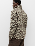 Printed Funnel Neck Fleece Jacket