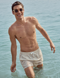 Cotton Rich Seersucker Striped Swim Shorts