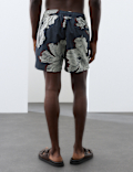 Pocketed Linear Floral Print Swim Shorts