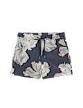 Pocketed Linear Floral Print Swim Shorts