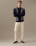 Striped Zip Neck Knitted Polo Shirt