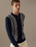 Striped Zip Neck Knitted Polo Shirt