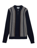 Striped Zip Neck Knitted Polo Shirt