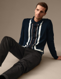 Pure Cotton Striped Knitted Polo Shirt