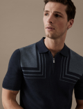 Cotton Blend Colour Block Knitted Polo Shirt