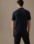 Cotton Blend Colour Block Knitted Polo Shirt