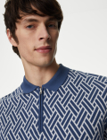 Cotton Rich Zip Up Knitted Polo Shirt