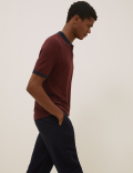 Textured Knitted Polo Shirt with Silk