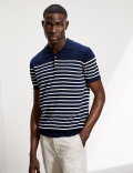 Pure Cotton Striped Knitted Polo Shirt