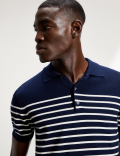 Pure Cotton Striped Knitted Polo Shirt