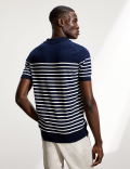 Pure Cotton Striped Knitted Polo Shirt