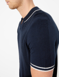 Open V-Neck Knitted Polo Shirt with Silk
